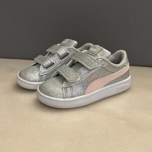 PUMA Smash 3.0 Glitz Glam V Slip On Toddler Girls Sz 8 Sneakers Silver Glitter